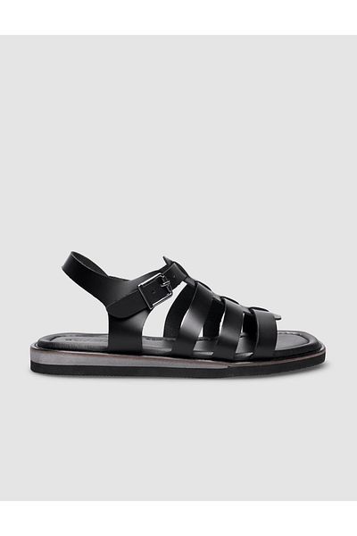 Cabani 100% Genuine Leather Black Buckle Women's Flat Sandals
