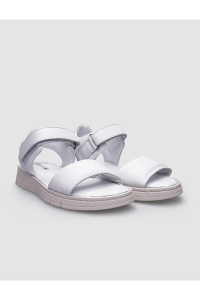 Cabani White 100% Genuine Leather Women's Sandals - Velcro Closure