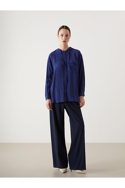 LC Waikiki Lcw Modest Hooded Textured Oversize Crinkle Women's Tunic