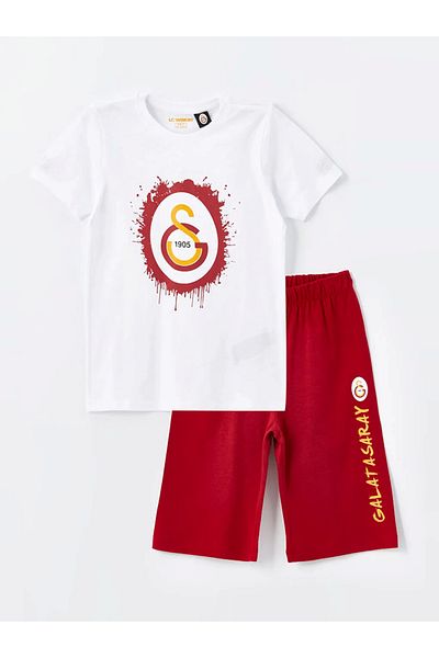 LC Waikiki Lcw Kids 100% Cotton 1905 Fan Printed Crew Neck Short Sleeve Boy's Pajamas Set with Shorts