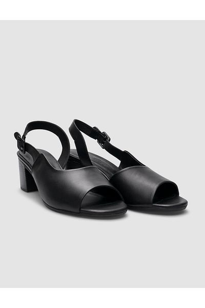 Cabani 100% Genuine Leather Black Buckle Detailed Women's Heeled Sandals