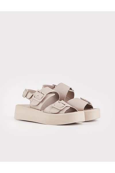 Cabani Genuine Leather Mink Women's High-Sole Sandals