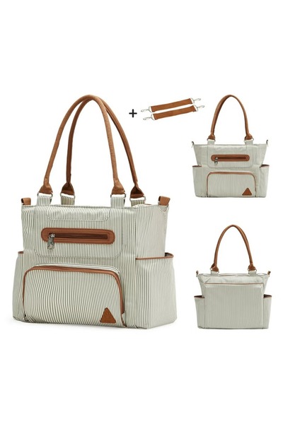 Primo Plus Set Of 6 Diaper Bag With Hooks And Nappy Changing Mat - Ivory White