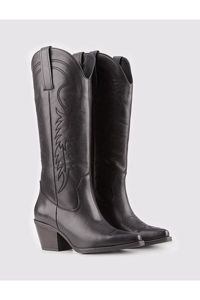 Cabani Genuine Leather Black Women's Western Boots