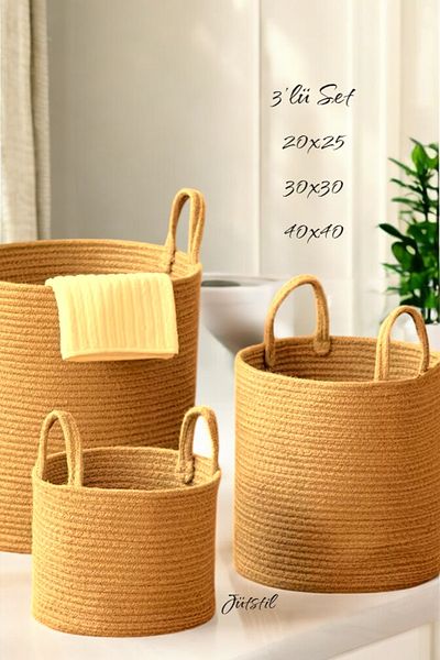 evdeucuz Multi-Purpose Jute, Wicker Organizer Basket with Handle