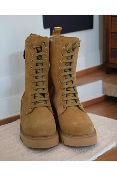 yabisago Hakiki Deri Süet Hera Model Kadın Bot Postal Hafif Taban Su Geçirmez Camel