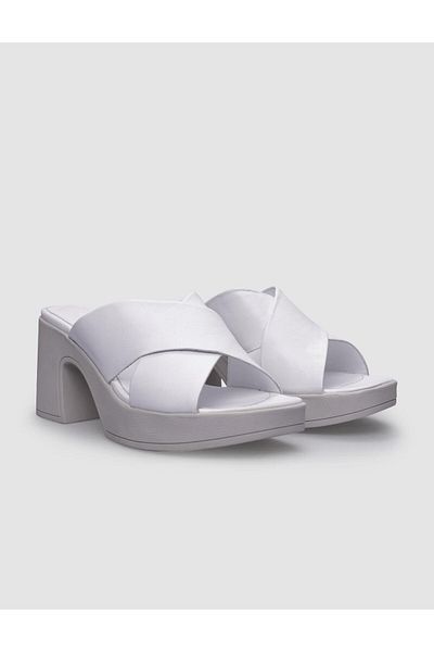 Cabani Papuci de damă cu toc alb 100% piele naturală