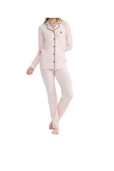 U.S. Polo Assn. Set de pijamale pentru femei din bumbac modal cu patchwork roz