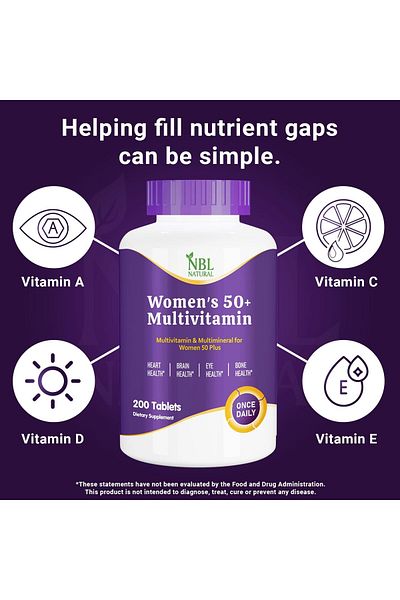 NBL Natural Women Multivitamin for Women 50 Plus, Multivitamin Multimineral Supplement, 200 Tablets