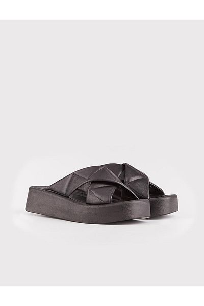 Cabani Genuine Leather Black Women's High-Sole Slippers