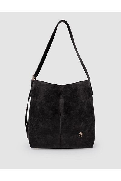 Jacquline 100% Genuine Leather Black Suede Women's Shoulder Bag