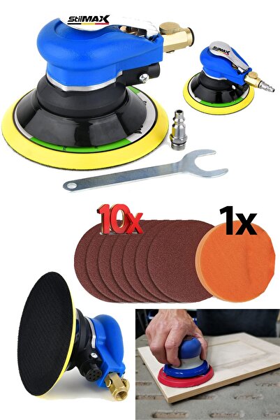 stilmax Yüksek Devirli Havalı Orbital Zımpara Polisaj Makinesi BLUE150H 150MM x10 Zımpara ve Ped Hediyeli