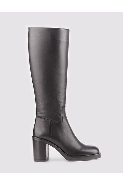 Cabani Genuine Leather Black Zippered Women's Heeled Boots