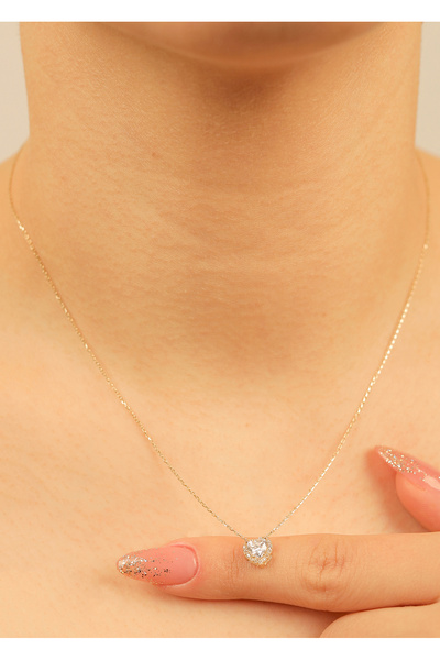 kuyumcu nurettin 1,60  gr (gram)   Baget Kalp Detaylı Taşlı  Kolye  45 cm 14 ...