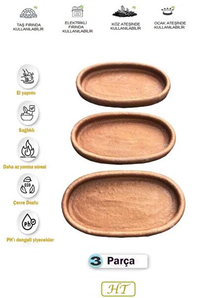 HerşeyTopraktan Toprak Güveç 3 Adet Kayık 20 Cm El Yapımı