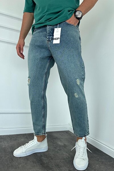 MADZEYMODA Boyfriend Fit kék Jean farmer szakadt részletekkel - férfi nadrág, új szezon