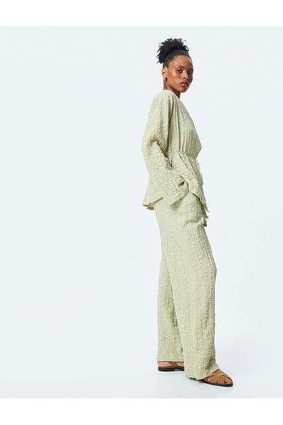 Koton Cotton Textured High Waist Palazzo Pants