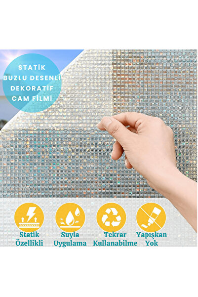 TechnoSmart 60cmx100cm Buzlu Desenli Cam Kaplama Filmi Statik Duşa Kabin Ofis Dekorasyon Folyo