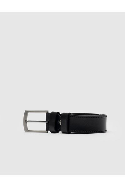 Cabani 100% Genuine Leather Men's Black 3.5 cm Stitched Classic Belt