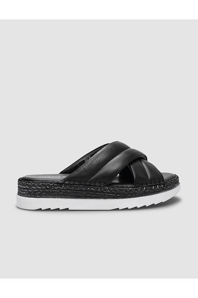 Cabani 100% Genuine Leather Black Cross-Strapped Women's Slippers