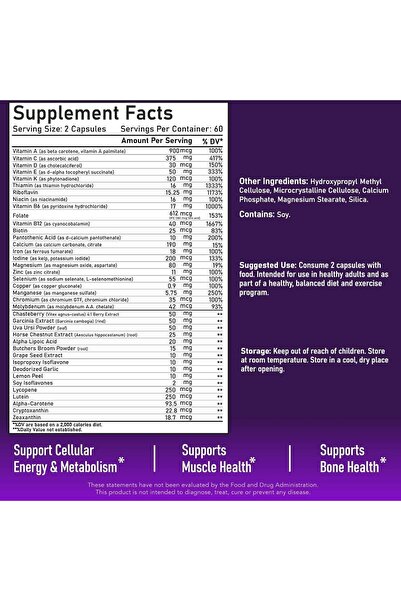 NBL Natural Women Multivitamin, Supports Energy, Muscle, Bone Health, Immune Support, 120 Capsules