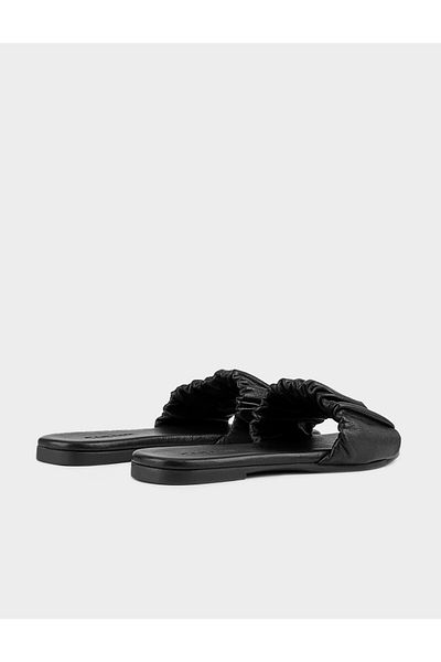 Cabani Flat Sole Genuine Leather Black Women's Slippers