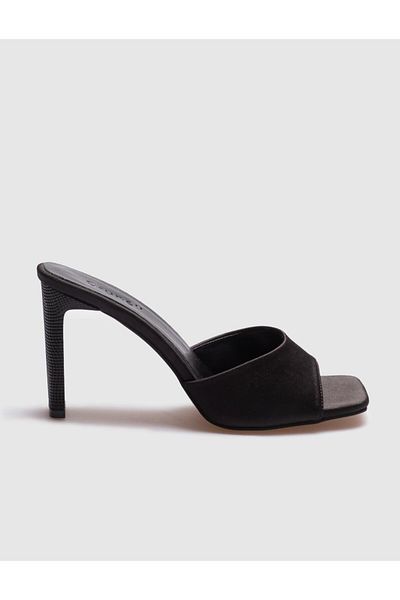Cabani Black Satin Women's Heeled Slippers