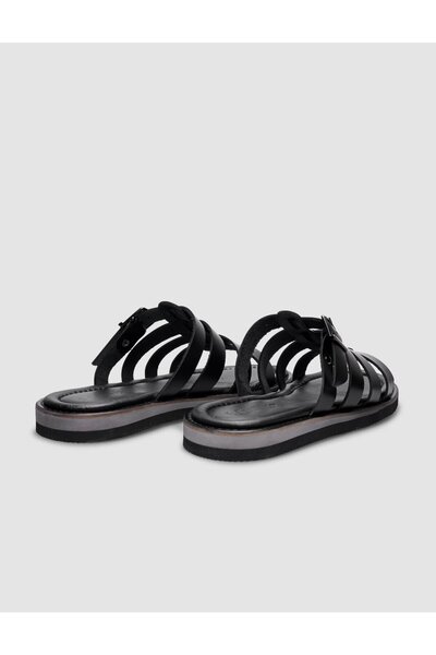 Cabani 100% piele naturală cu cataramă laterală neagră pentru femei