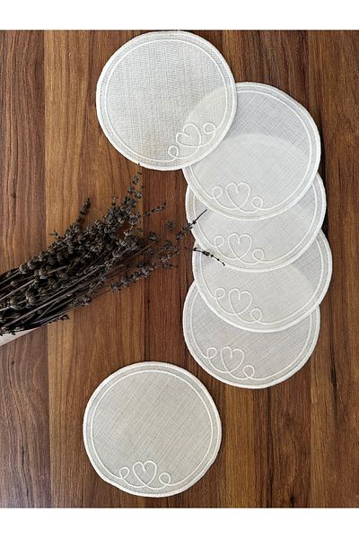 NURHAN HOME COLLECTION Heart Ecru Embroidered Round Cocktail Presentation Napkin
