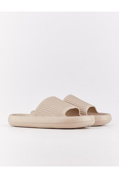 Cabani Beige Faux Leather Flat Women's Slippers