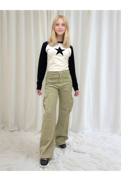 Pantulux Trend dečije pantalone – 100% pamuk Gabardin, Visok struk i Kargo dž...