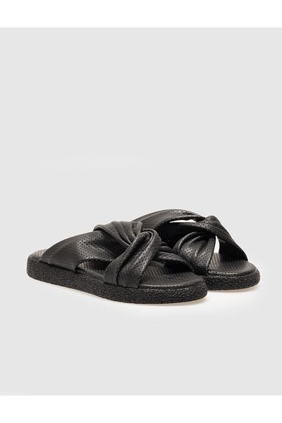 Cabani Papuci plati de damă negri din piele naturală