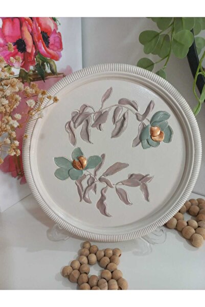 ZE DEKORASYON YUVARLAK TABLO-BEJ-19.5CM