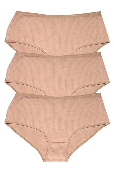 Gizli Butik Pachet de 3 chiloți din bumbac cu talie înaltă pentru femei, cu nervuri, bronz