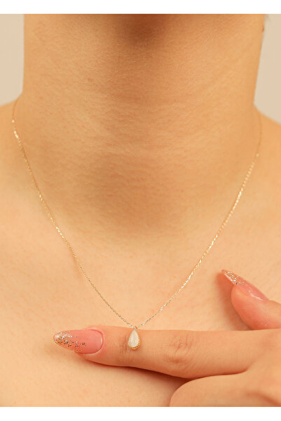 kuyumcu nurettin 1,40  gr (gram)   Damla Opal Taşlı  Kolye  45 cm 14 Ayar Altın