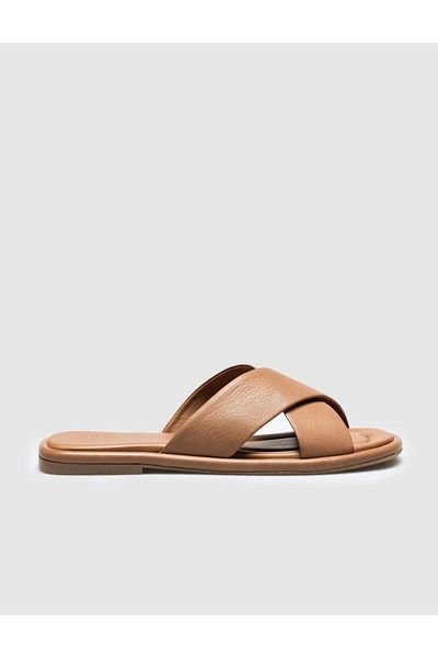 Cabani Papuci plati pentru damă din piele naturală bronzata