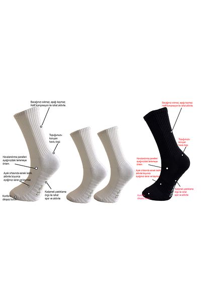 Silk Step Fit Line 4-Piece White and Black Sports Socks, Active-Functional (3 White 1 Black)