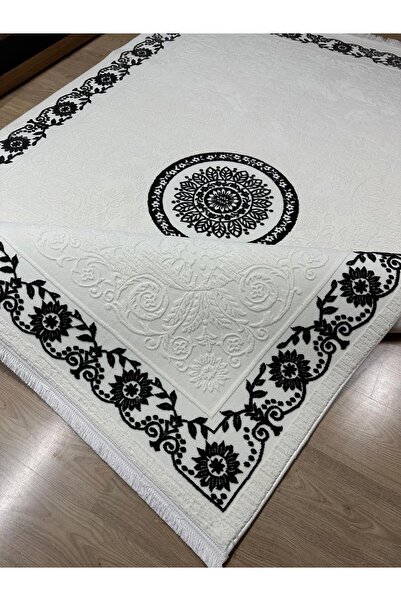 Zigana SARAR ZİGANA SERİSİ GÖBEKLİ ÇERÇEVELİ BEYAZ,MAVİ&SİYAH Salon&Oturma Yatak Odası Koridor Modern Halı