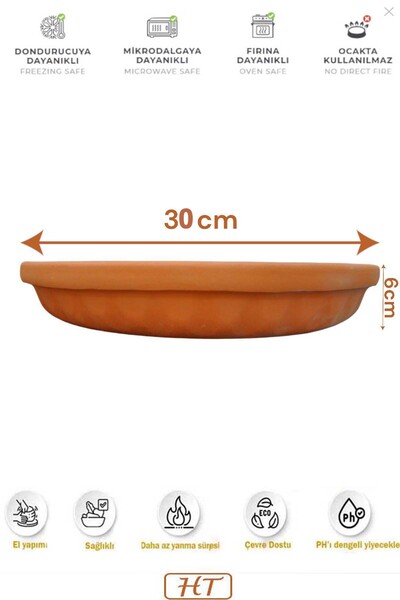 HerşeyTopraktan Toprak Sırlı Yuvarlak Güveç Tepsi 30 Cm 5-6 Kişilik