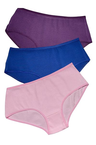 Gizli Butik Set de 3 chiloți cu nervuri pentru femei - talie înaltă, bumbac, violet roz și indigo