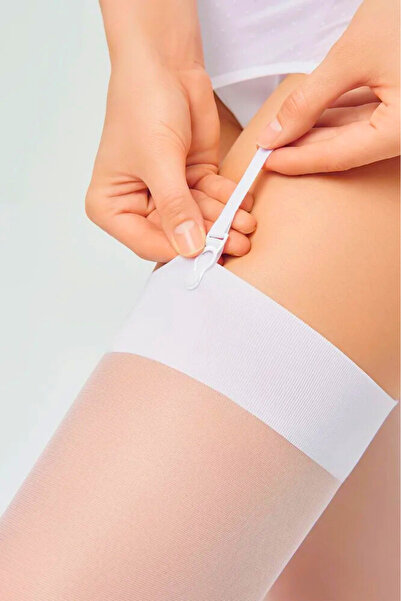 Mite Love Бели дамски чорапи с жартиери