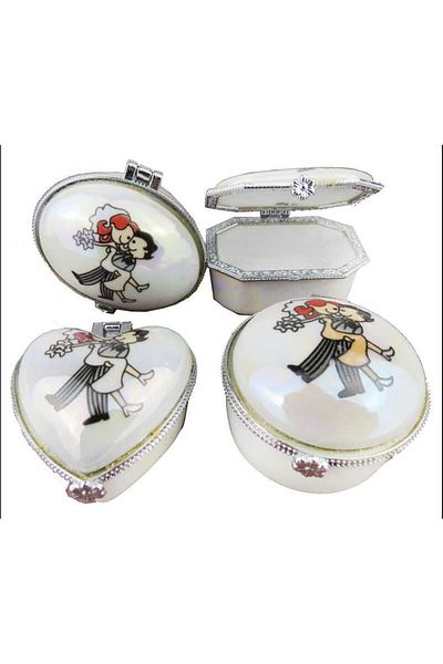 esdekor 4-Piece Porcelain Gold Box Bridal Groom Wedding Medicine Gift