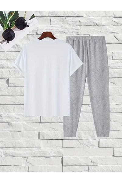 Medinenur Παρίσι εμπριμέ μπλουζάκι Φούτερ Jogger Comfortable Fit Μαύρο Σετ αθλητικής φόρμας
