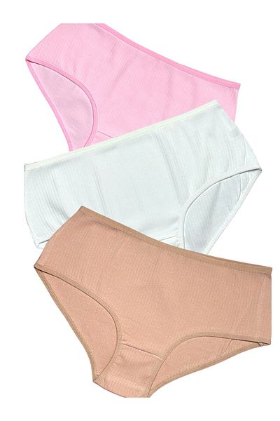 Gizli Butik Set de 3 chiloți cu nervuri cu talie înaltă pentru femei - piele ecru roz
