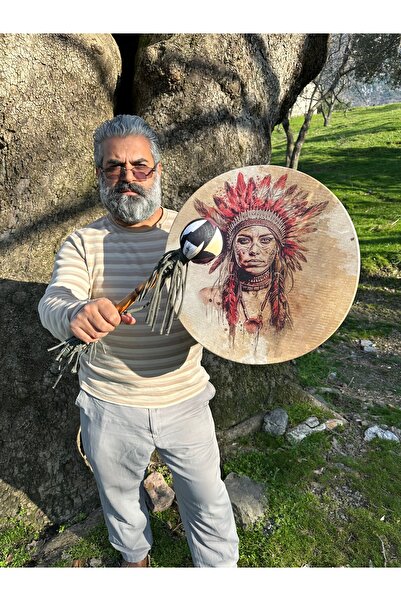 SULTANMUSİCALSHOP Hava akortlu kam davulu(43cm)şaman davulu kılıfıve tokmağı ile birlikte