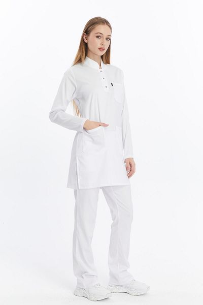 Çatı Medikal Happiness Modest White Lycra Doctor Nurse Hijab Jersey Set - Uniforme Scrubs, Set Chirurgical
