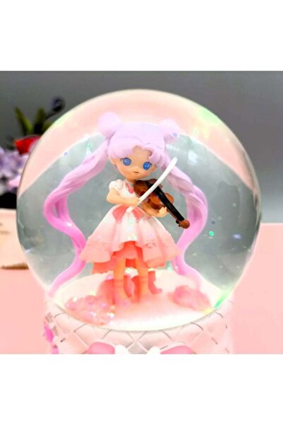 hediyesahibi Keman Çalan Kız Temalı Büyük Boy Püskürtmeli Işıklı ve Müzikli Kar Küresi Pembe
