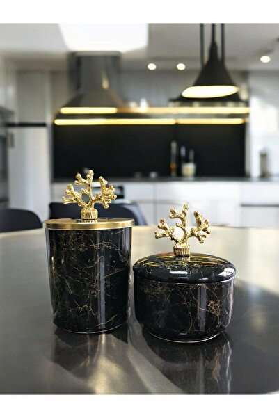 ferayhome إكسسوارات المطبخ ديكور 2 قطعة من الرخام الأسود الذهبي أسطوانة من ال...