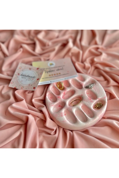Handmade Dekoratif Pembe Mermer Takı Organizeri - Bölmeli Takı Tabağı