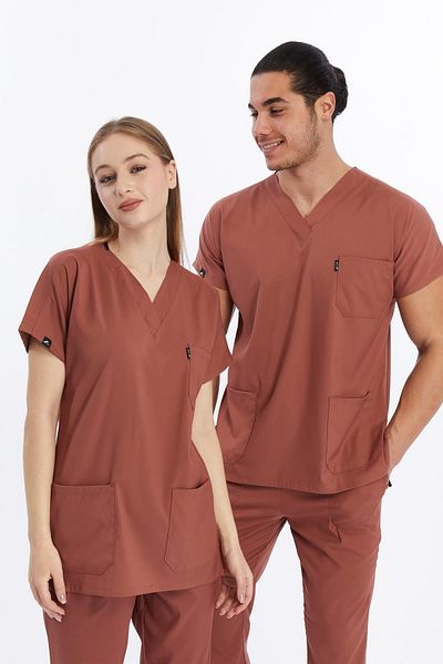 Çatı Medikal Happiness Basic - Set de uniforme pentru medic și asistentă din Lycra (UNISEX), uniformă și echipament chirurgical pentru scrubs - Biscuit